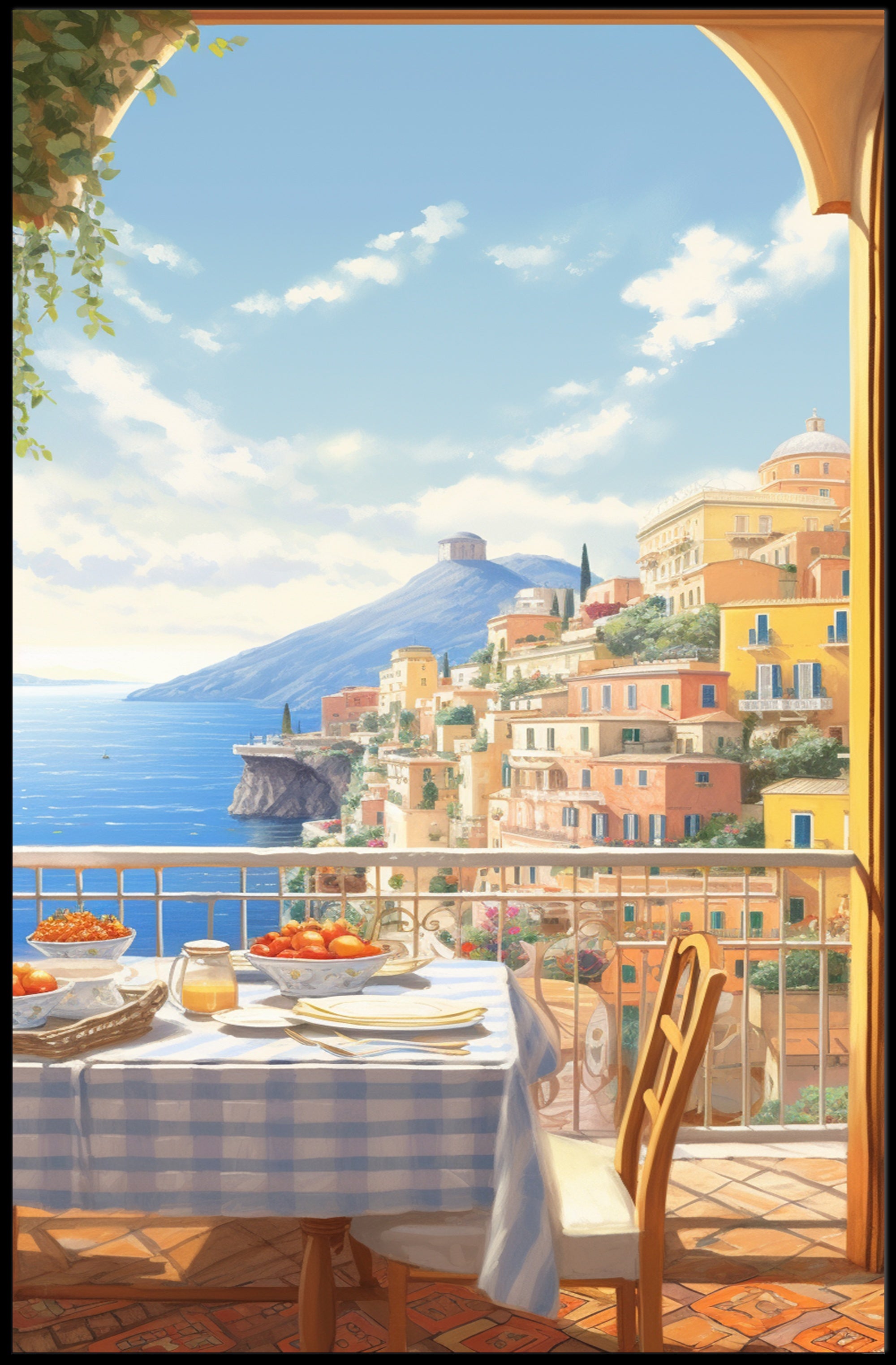 Serene Amalfi Coast Breakfast Travel Poster PosterGoat