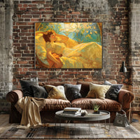 Serene Art Nouveau Woman on Decorative Bed Artistic Poster PosterGoat