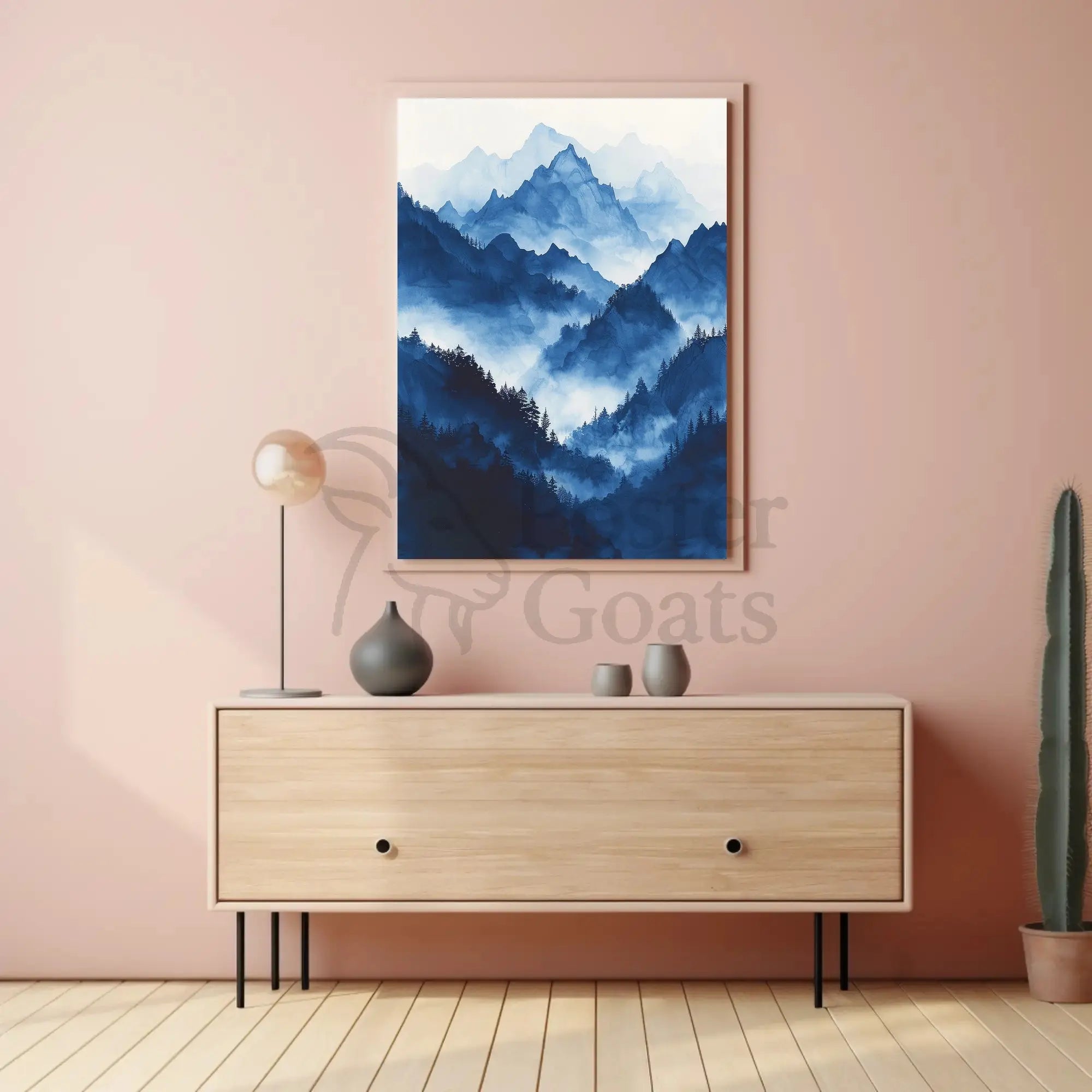 Serene Asian Mountains Ink Wash National Park Poster PosterGoat