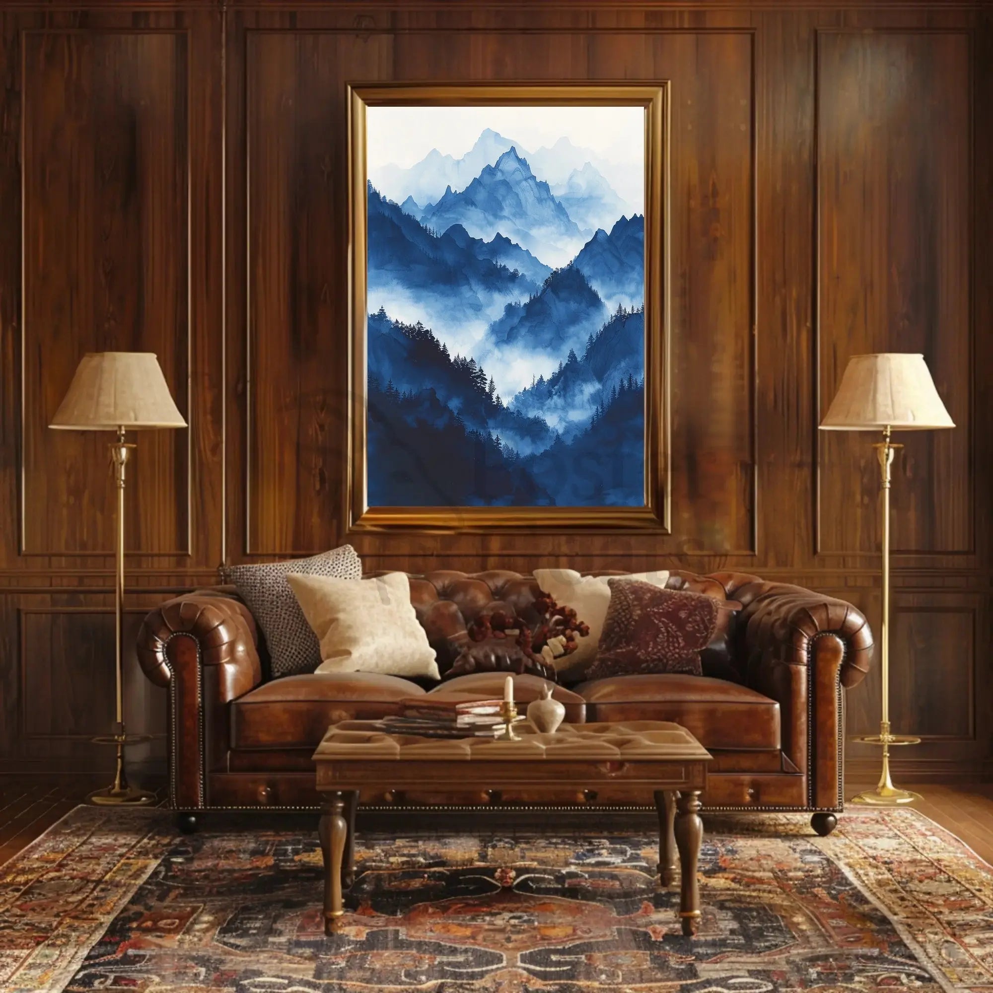 Serene Asian Mountains Ink Wash National Park Poster PosterGoat