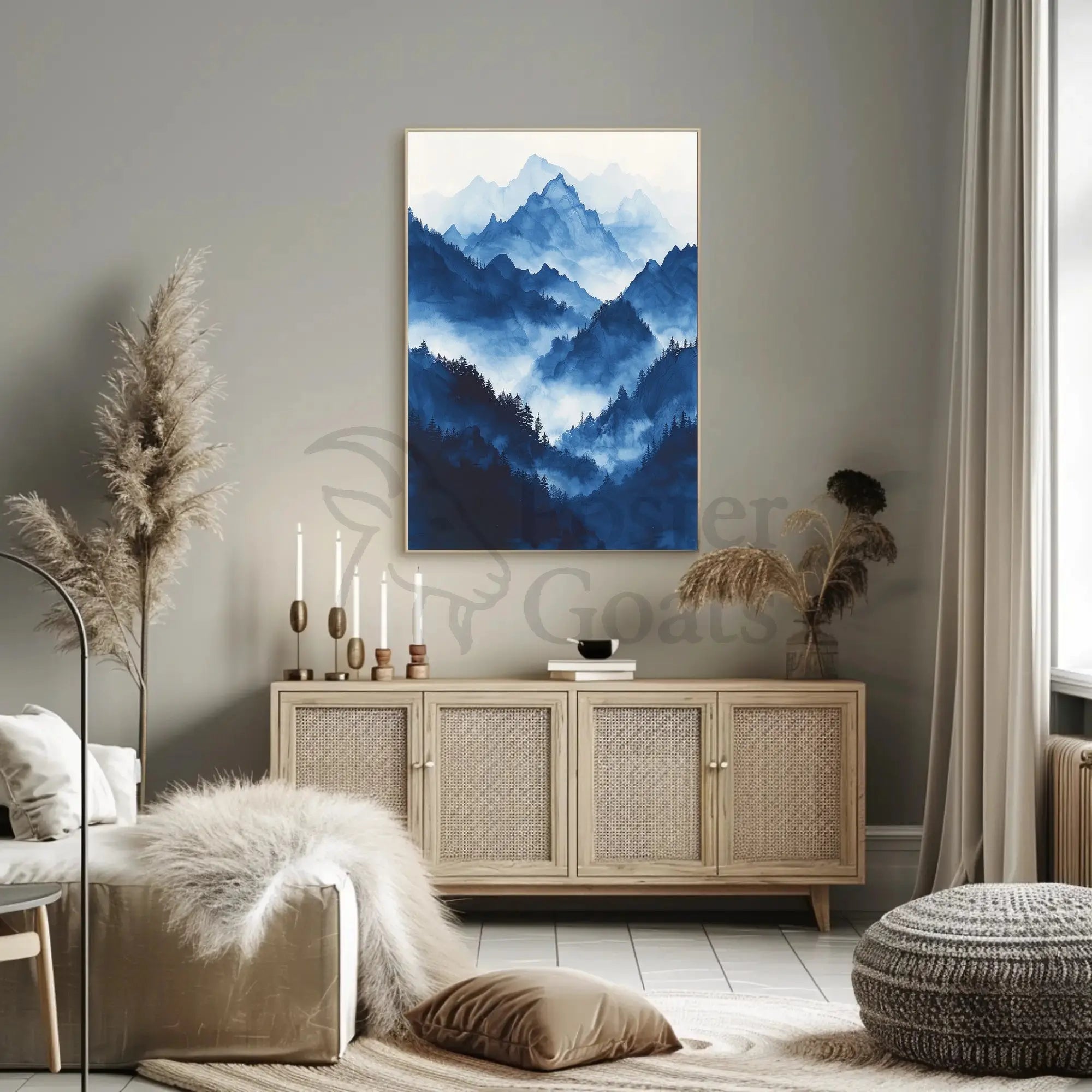 Serene Asian Mountains Ink Wash National Park Poster PosterGoat