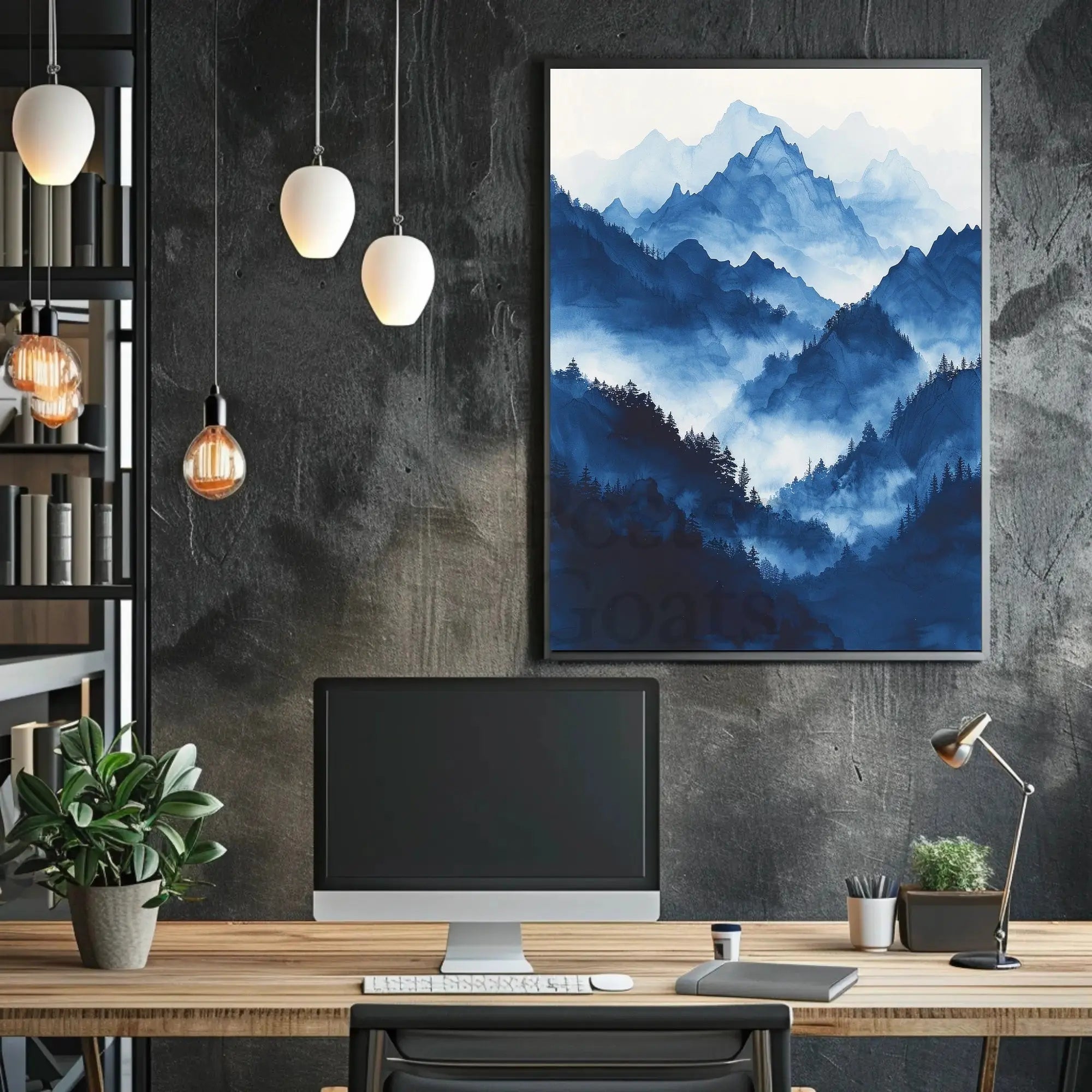 Serene Asian Mountains Ink Wash National Park Poster PosterGoat