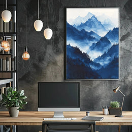 Serene Asian Mountains Ink Wash National Park Poster PosterGoat