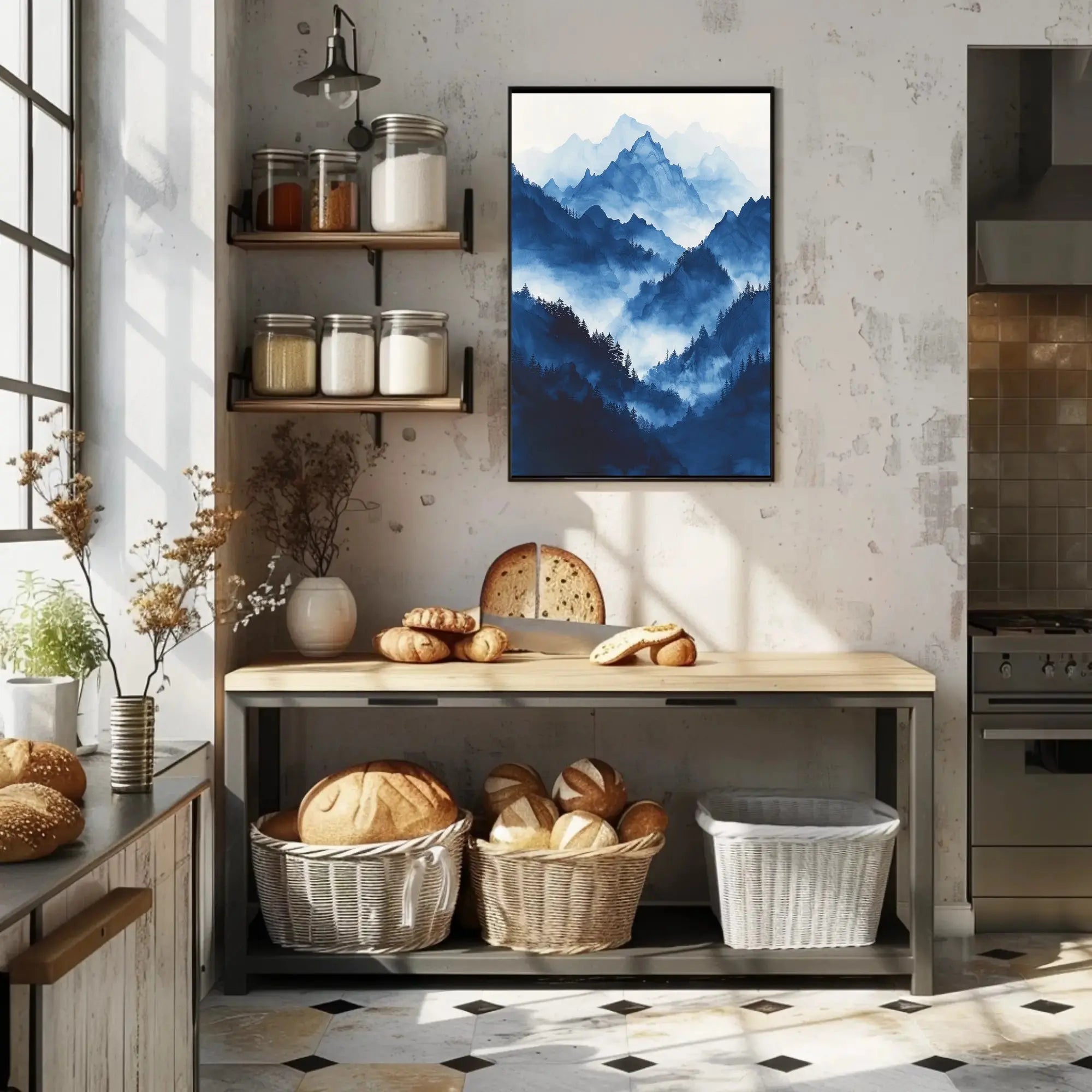 Serene Asian Mountains Ink Wash National Park Poster PosterGoat
