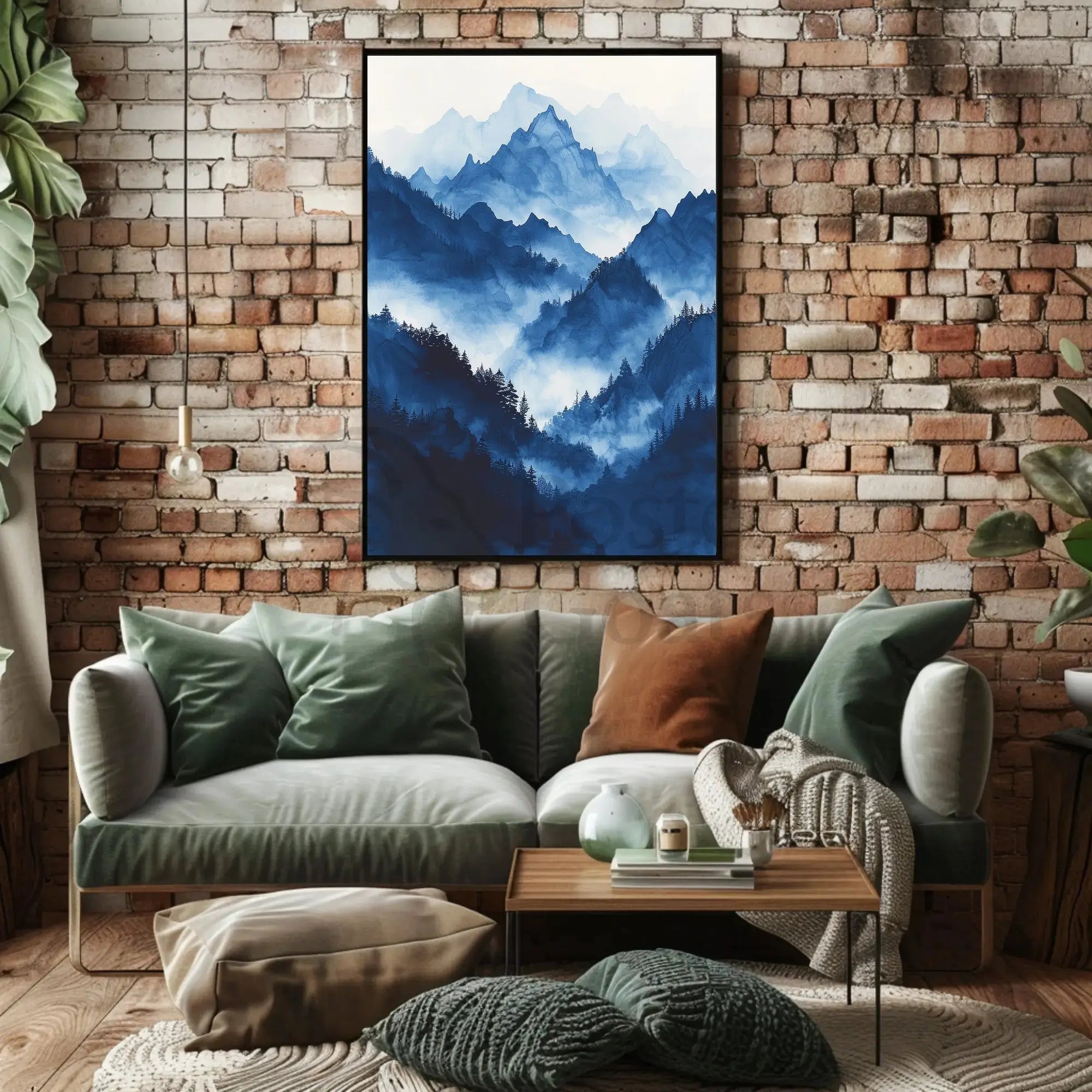 Serene Asian Mountains Ink Wash National Park Poster PosterGoat
