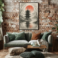 Serene Asian Pagoda Tranquil Artistic Landscape Poster PosterGoat