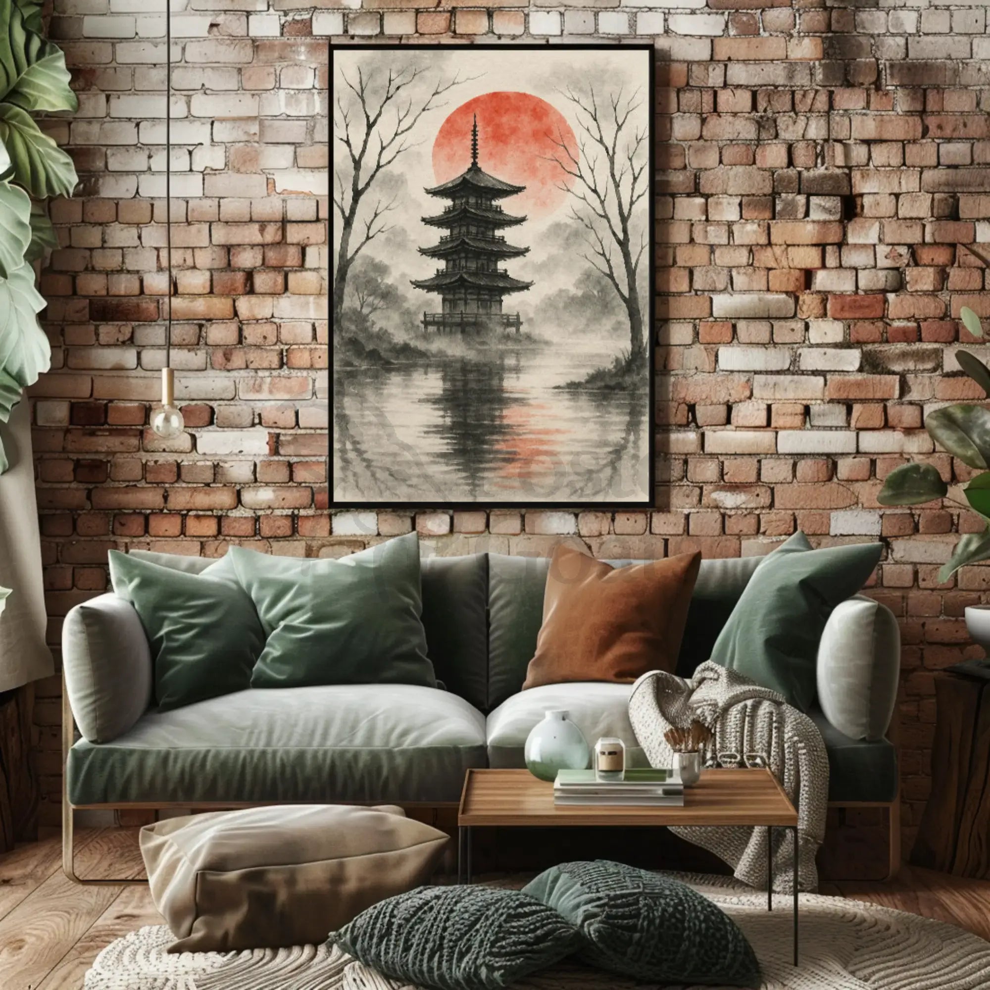 Serene Asian Pagoda Tranquil Artistic Landscape Poster PosterGoat