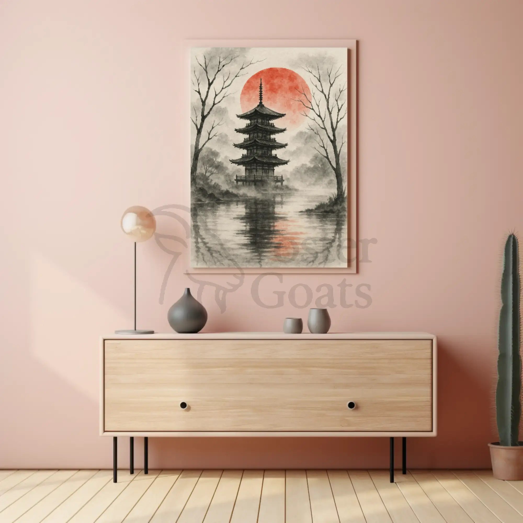 Serene Asian Pagoda Tranquil Artistic Landscape Poster PosterGoat