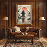 Serene Asian Pagoda Tranquil Artistic Landscape Poster PosterGoat
