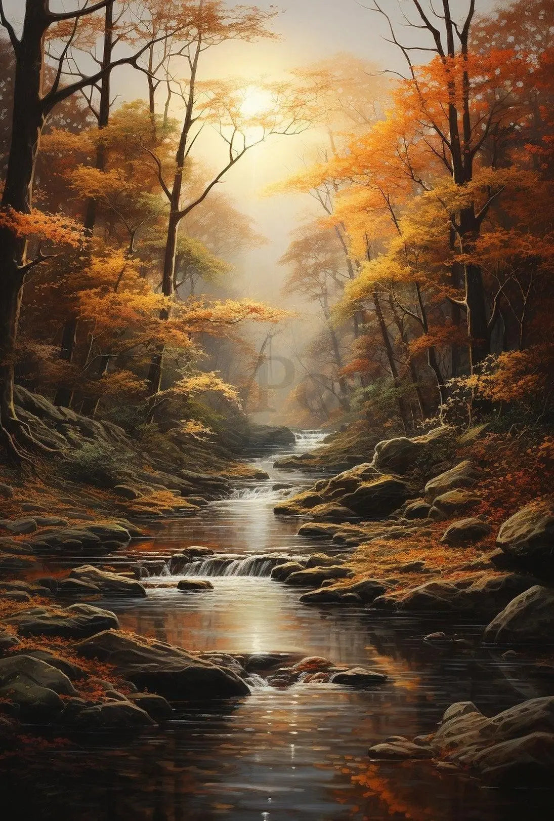 Serene Autumn Forest Realistic Painting Poster PosterGoat
