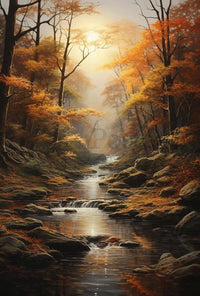 Serene Autumn Forest Realistic Painting Poster PosterGoat