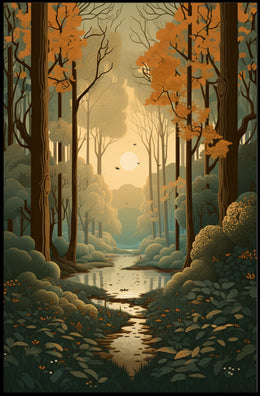 Serene Autumn Forest Scene Captured in Artistic Poster PosterGoat
