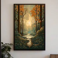 Serene Autumn Forest Scene Captured in Artistic Poster PosterGoat