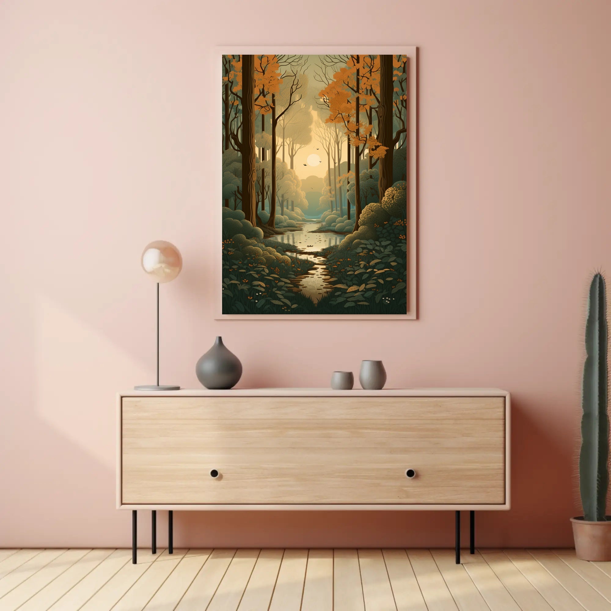 Serene Autumn Forest Scene Captured in Artistic Poster PosterGoat