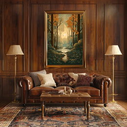 Serene Autumn Forest Scene Captured in Artistic Poster PosterGoat