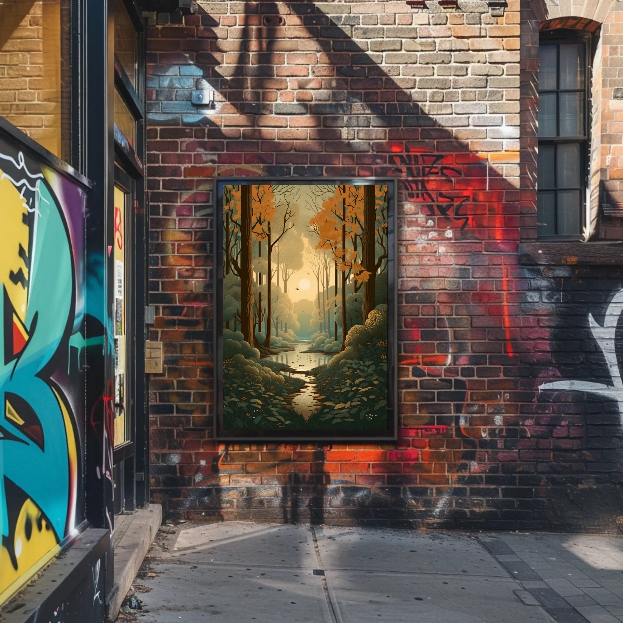 Serene Autumn Forest Scene Captured in Artistic Poster PosterGoat