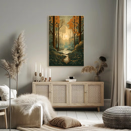 Serene Autumn Forest Scene Captured in Artistic Poster PosterGoat