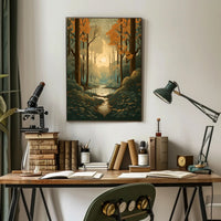 Serene Autumn Forest Scene Captured in Artistic Poster PosterGoat