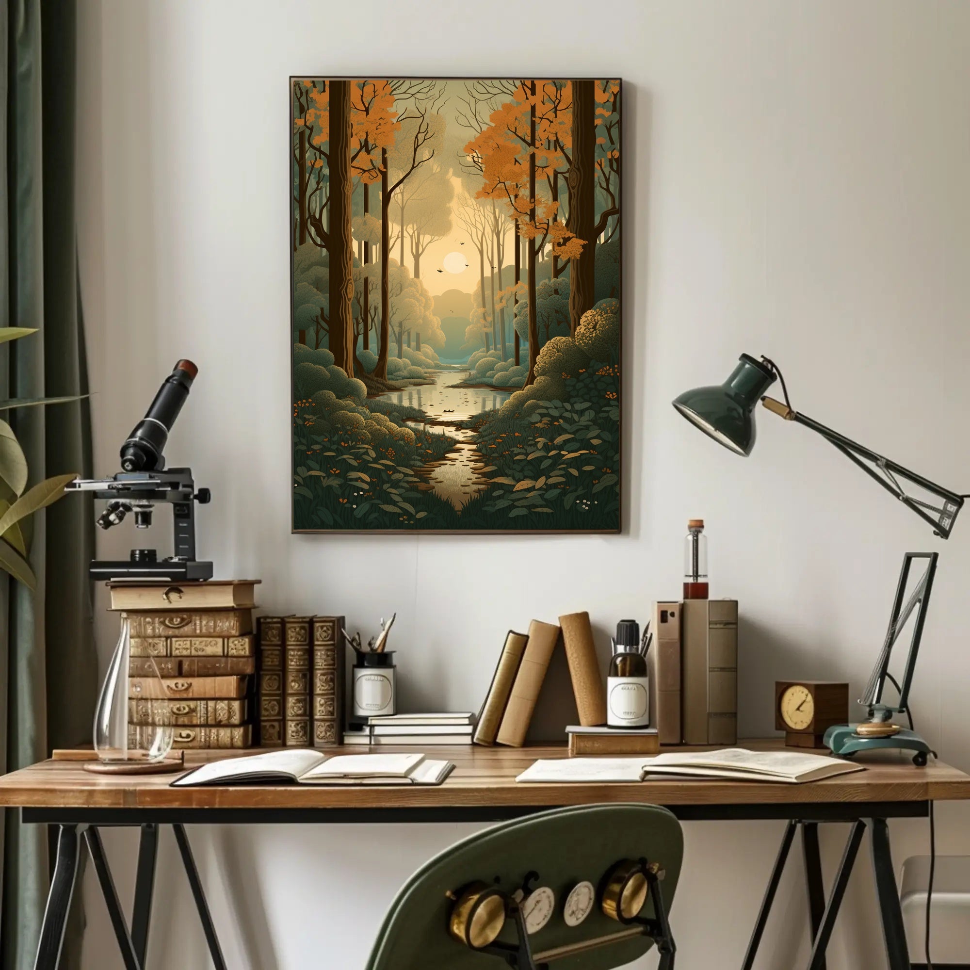 Serene Autumn Forest Scene Captured in Artistic Poster PosterGoat