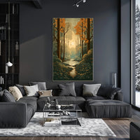 Serene Autumn Forest Scene Captured in Artistic Poster PosterGoat