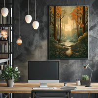 Serene Autumn Forest Scene Captured in Artistic Poster PosterGoat