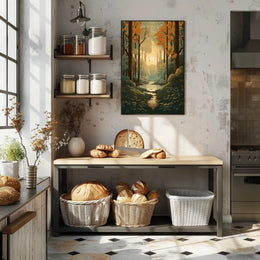 Serene Autumn Forest Scene Captured in Artistic Poster PosterGoat