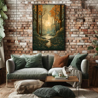 Serene Autumn Forest Scene Captured in Artistic Poster PosterGoat