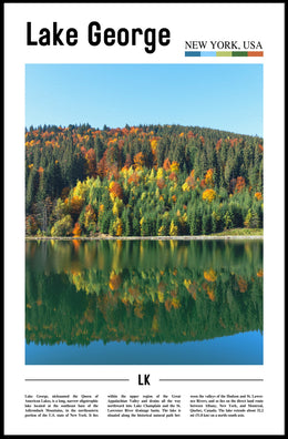 Serene Autumn View at Lake George Travel Poster PosterGoat