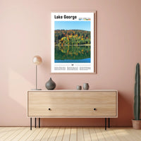 Serene Autumn View at Lake George Travel Poster PosterGoat