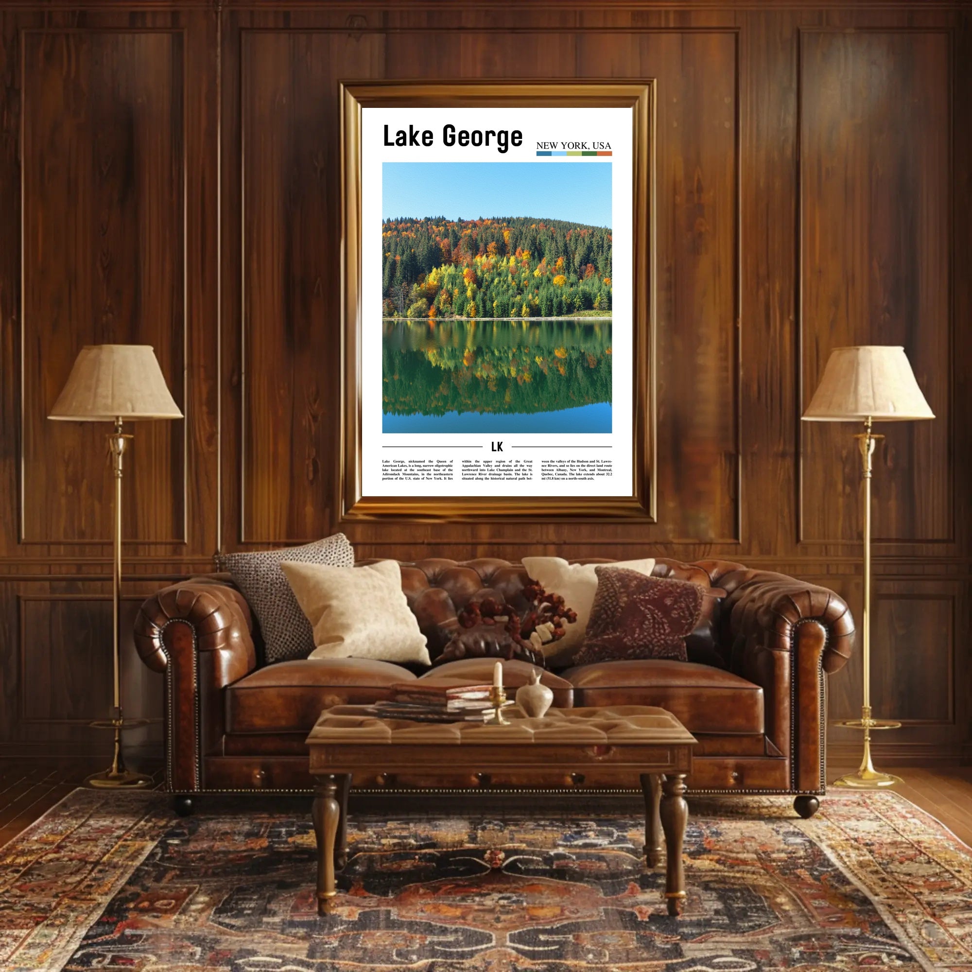 Serene Autumn View at Lake George Travel Poster PosterGoat