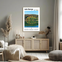 Serene Autumn View at Lake George Travel Poster PosterGoat