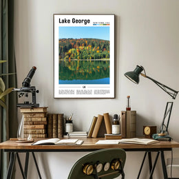 Serene Autumn View at Lake George Travel Poster PosterGoat