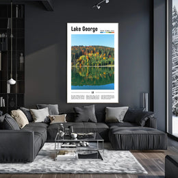 Serene Autumn View at Lake George Travel Poster PosterGoat