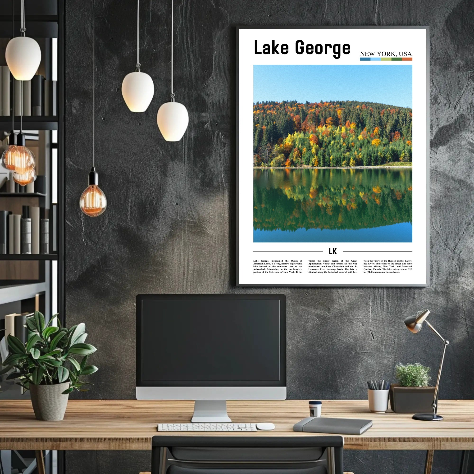 Serene Autumn View at Lake George Travel Poster PosterGoat