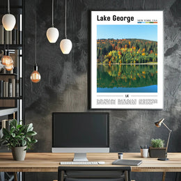 Serene Autumn View at Lake George Travel Poster PosterGoat
