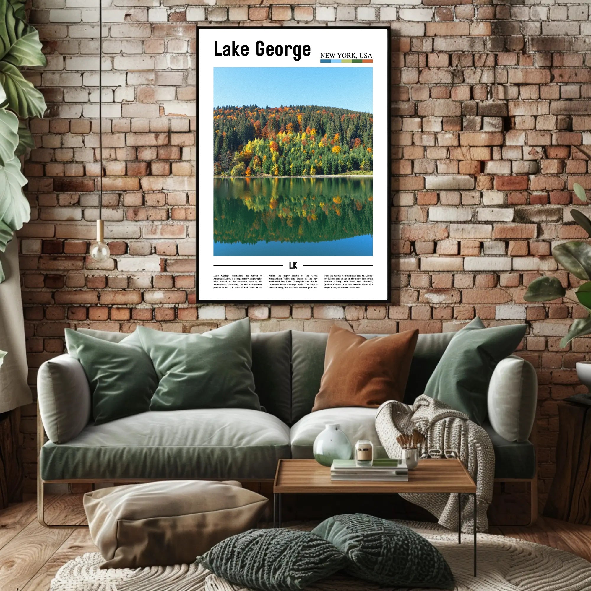 Serene Autumn View at Lake George Travel Poster PosterGoat