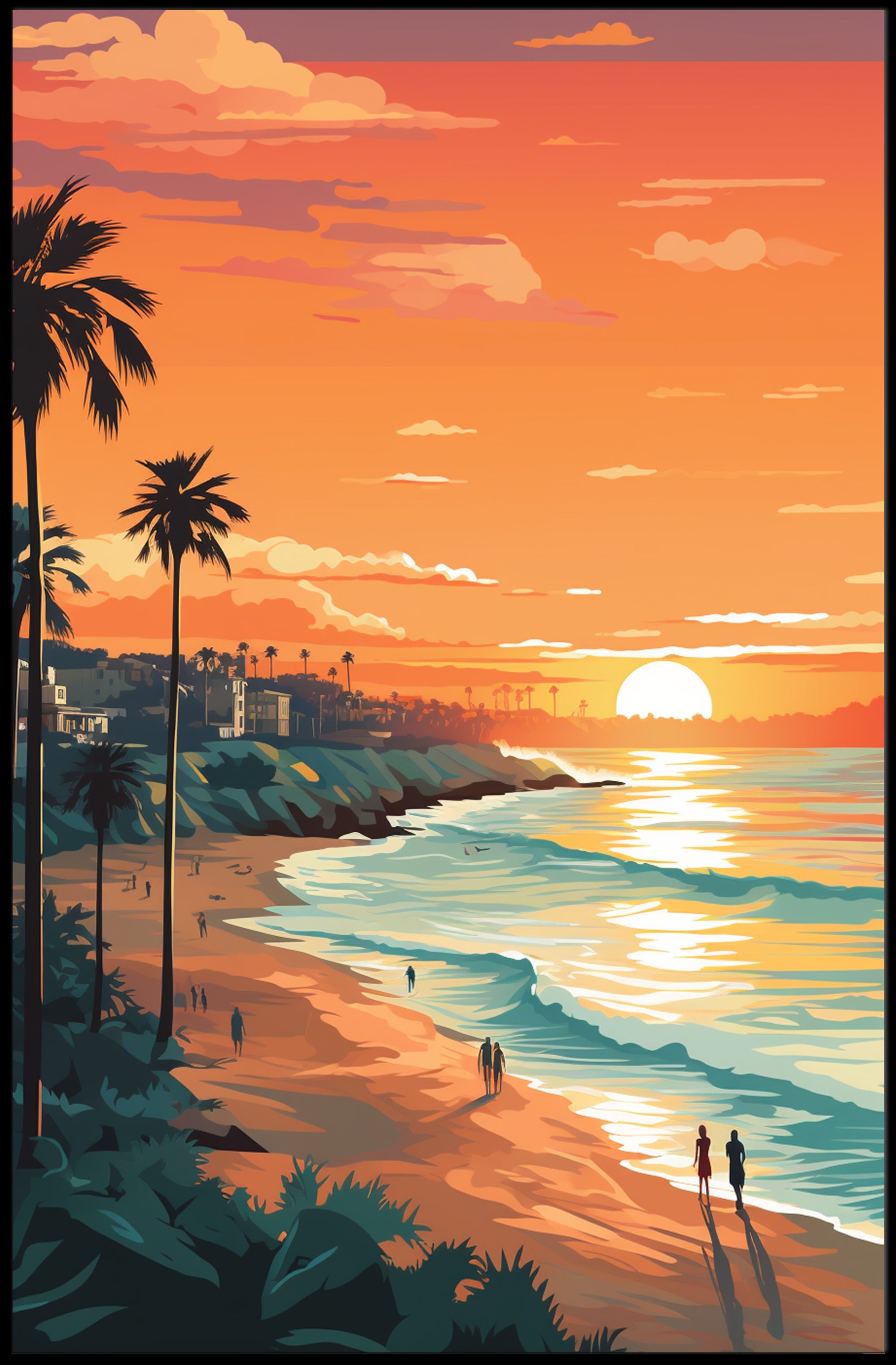Serene Beach Sunset in Coastal Relaxation Poster PosterGoat