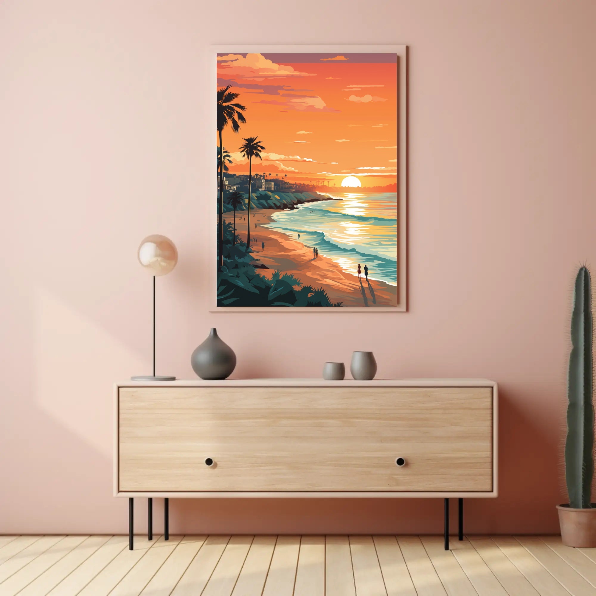Serene Beach Sunset in Coastal Relaxation Poster PosterGoat