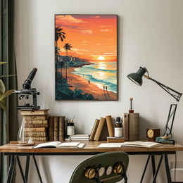 Serene Beach Sunset in Coastal Relaxation Poster PosterGoat