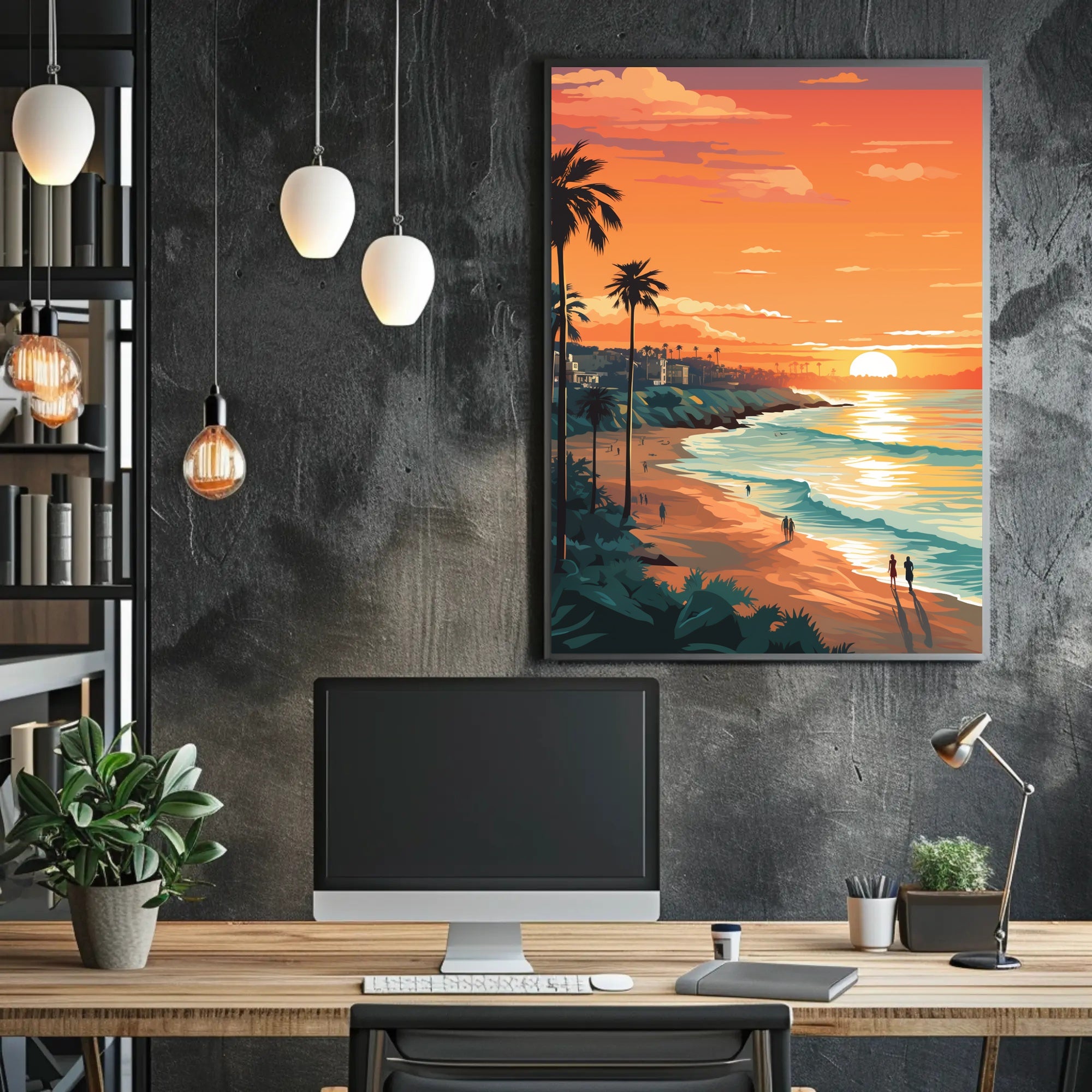 Serene Beach Sunset in Coastal Relaxation Poster PosterGoat