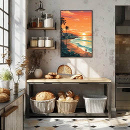 Serene Beach Sunset in Coastal Relaxation Poster PosterGoat