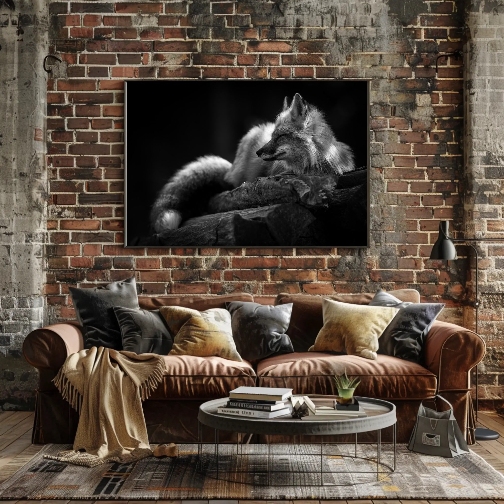 Serene Black and White Fox Resting Animal Poster PosterGoat