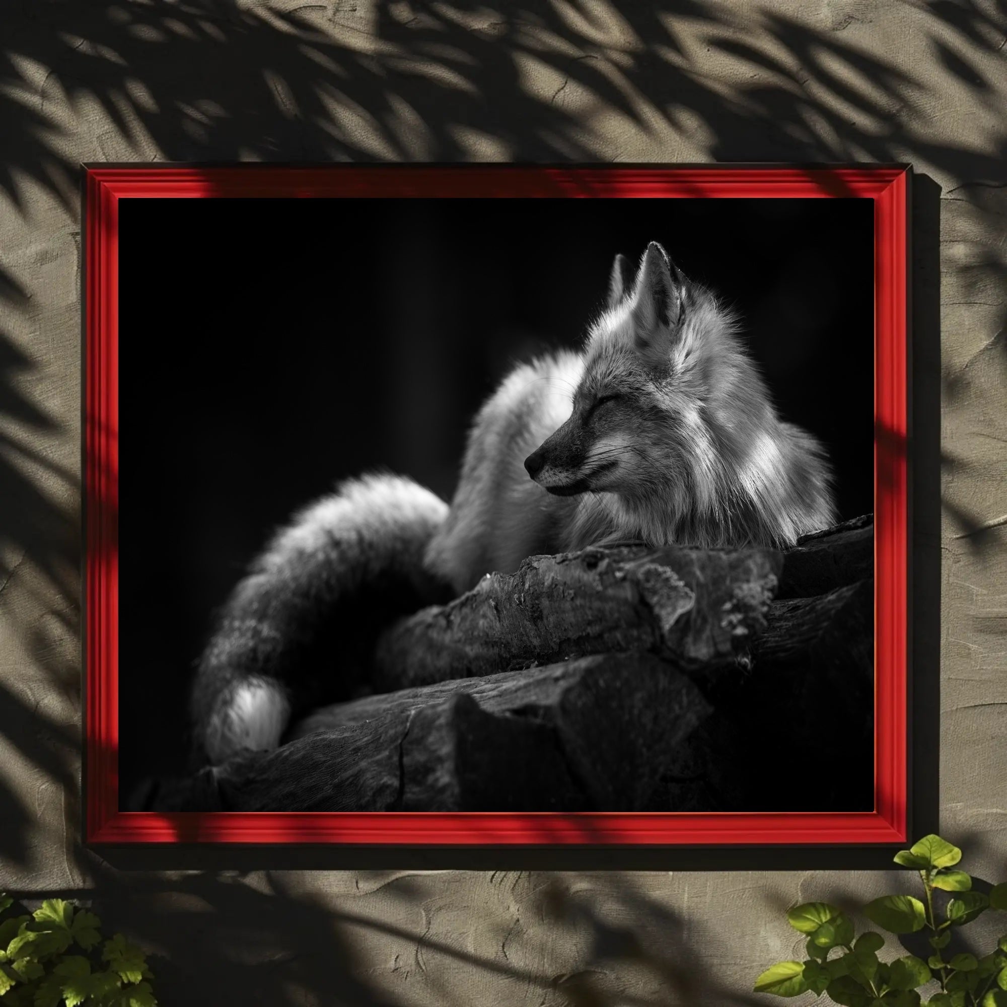 Serene Black and White Fox Resting Animal Poster PosterGoat