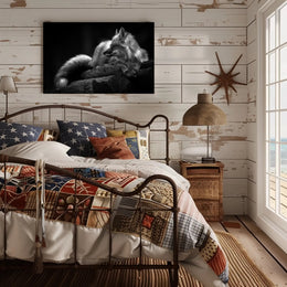 Serene Black and White Fox Resting Animal Poster PosterGoat