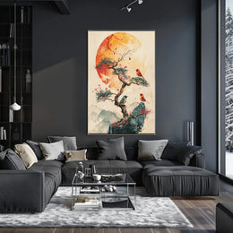 Serene Bonsai Tree with Birds Artistic Poster PosterGoat