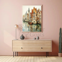 Serene Canal Scene in European Artistic Style Travel Poster PosterGoat