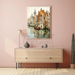 Serene Canal Scene in European Artistic Style Travel Poster PosterGoat