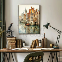 Serene Canal Scene in European Artistic Style Travel Poster PosterGoat