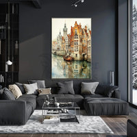Serene Canal Scene in European Artistic Style Travel Poster PosterGoat