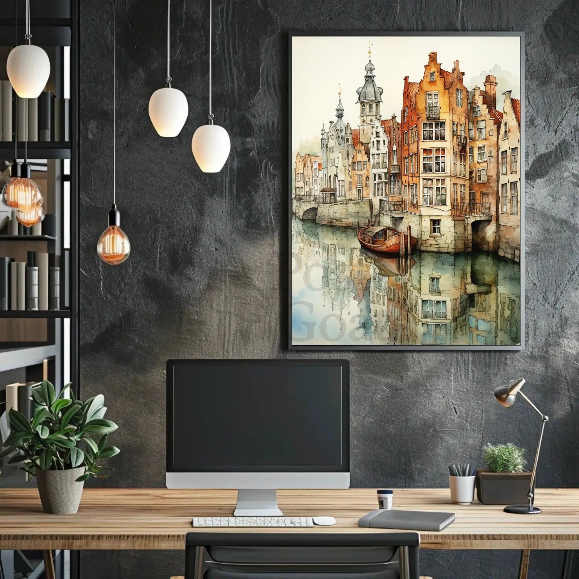 Serene Canal Scene in European Artistic Style Travel Poster PosterGoat